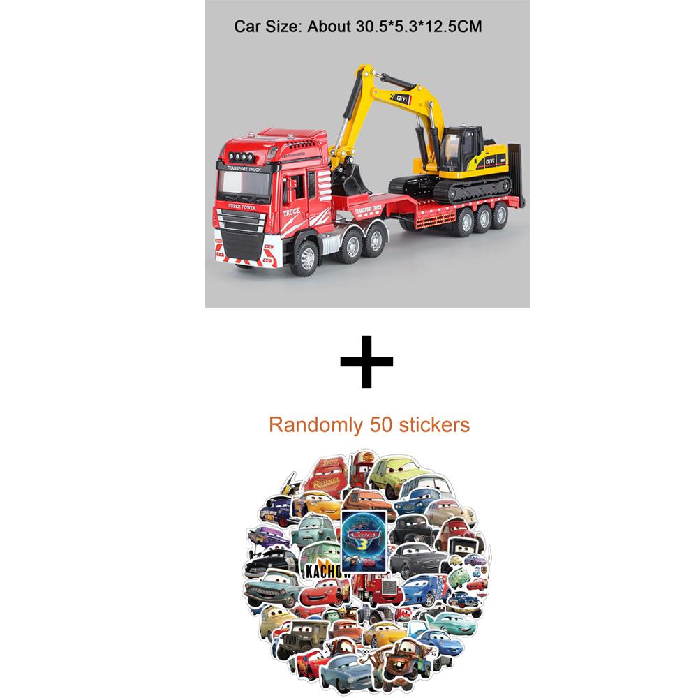 1:48 Flatbed Truck Mounted Excavator Alloy Model Toys Diecast Car Door Opened Sound Light Miniature Vehice Children Fun Toy Gift