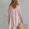 Women Striped V-Neck Loose Dress Elegant Casual Stylish Half-Sleeved Ankle Dress Female Outdoor Vacation Style Beach Dress