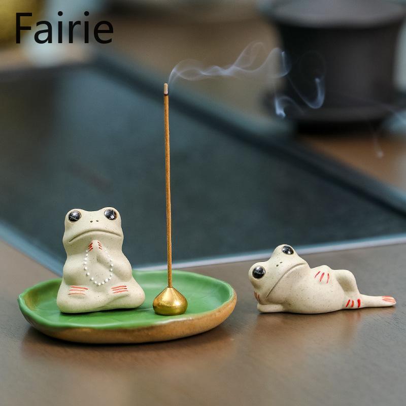 Little Frog Ceramic Handicraft Incense Stand Decoration Cute Handmade Incense Stick Household Tea Pet Incense Burner Fairie