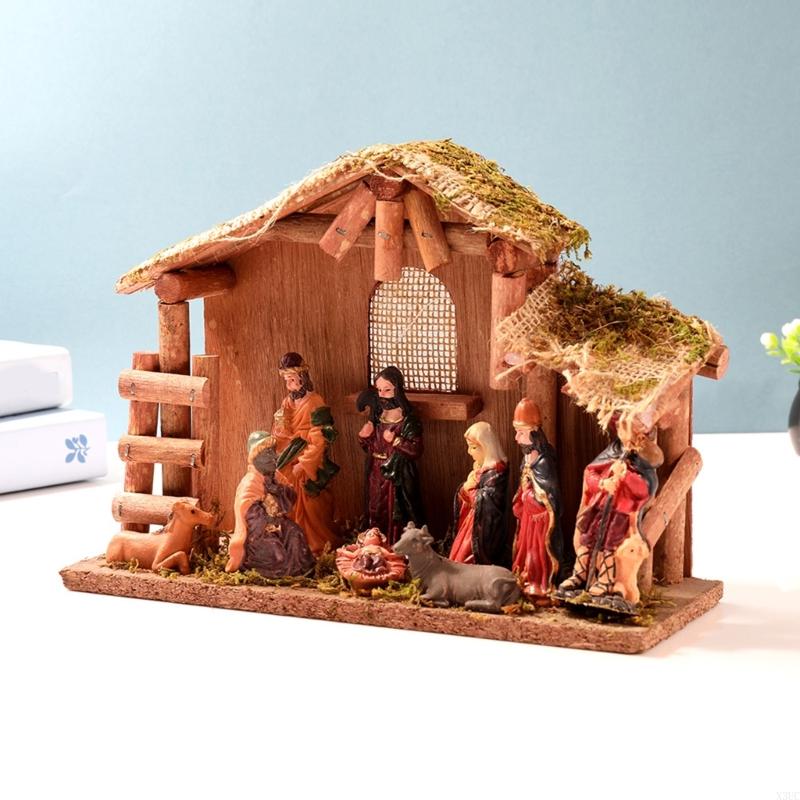 Christmas Nativity Figurines Resin Manger Holy Family Nativity Scene Statue X3UC