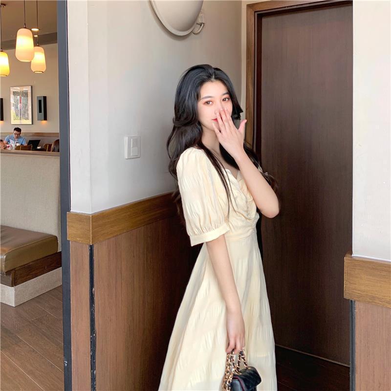 Yuli Cloth French Campanula Petite Puff Sleeve Backless Summer Dress for Women