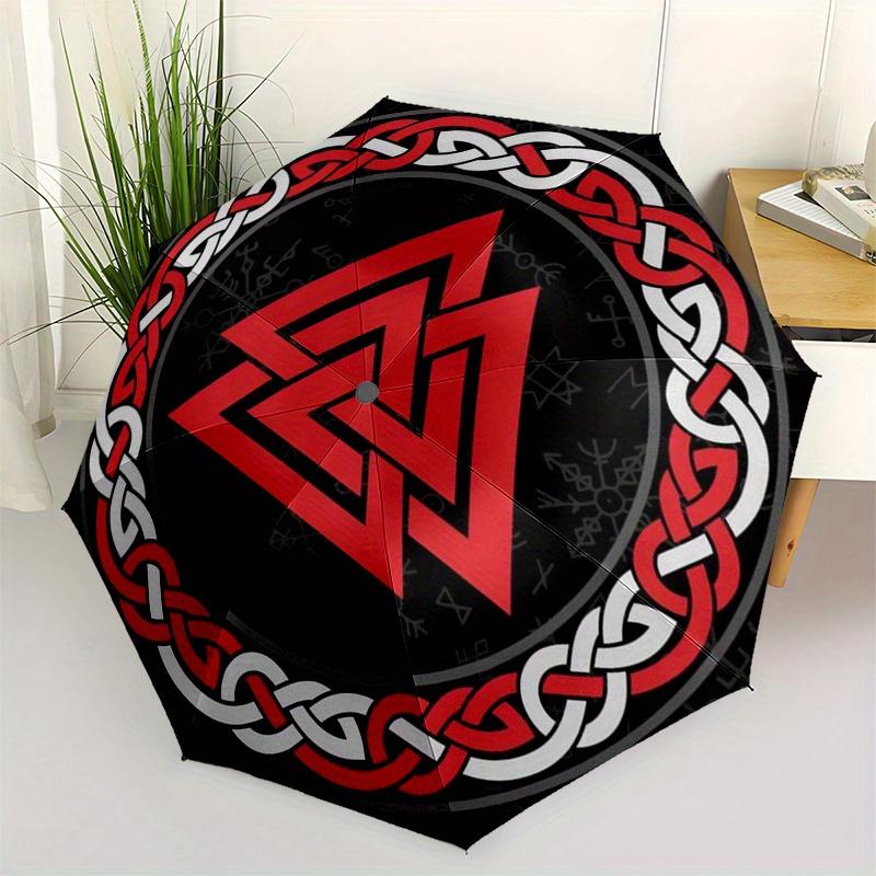 Valknut Norse Symbol - Viking Triangle Umbrella, Portable 3-Fold Umbrella for Men & Women,Ha