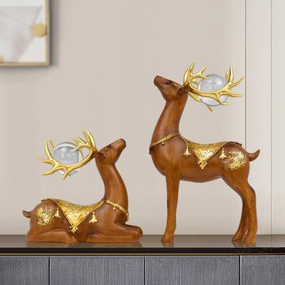 Yousheng 2Pcs Wealth Deer Ornament The Deer of Fortune Figurine Resin Modern Artistic Tabletop Deer Statue Gift for Birthday Housewarming