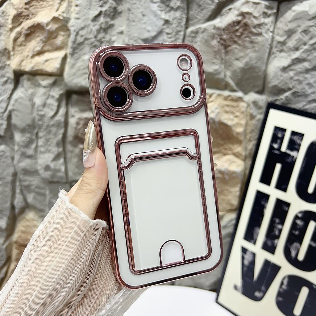 Luxury Soft Plating Card Holder Bag iPhone Case For iPhone 17 16 15 14 Plus 13 12 11 Pro Max Air Transparent Shockproof Cover