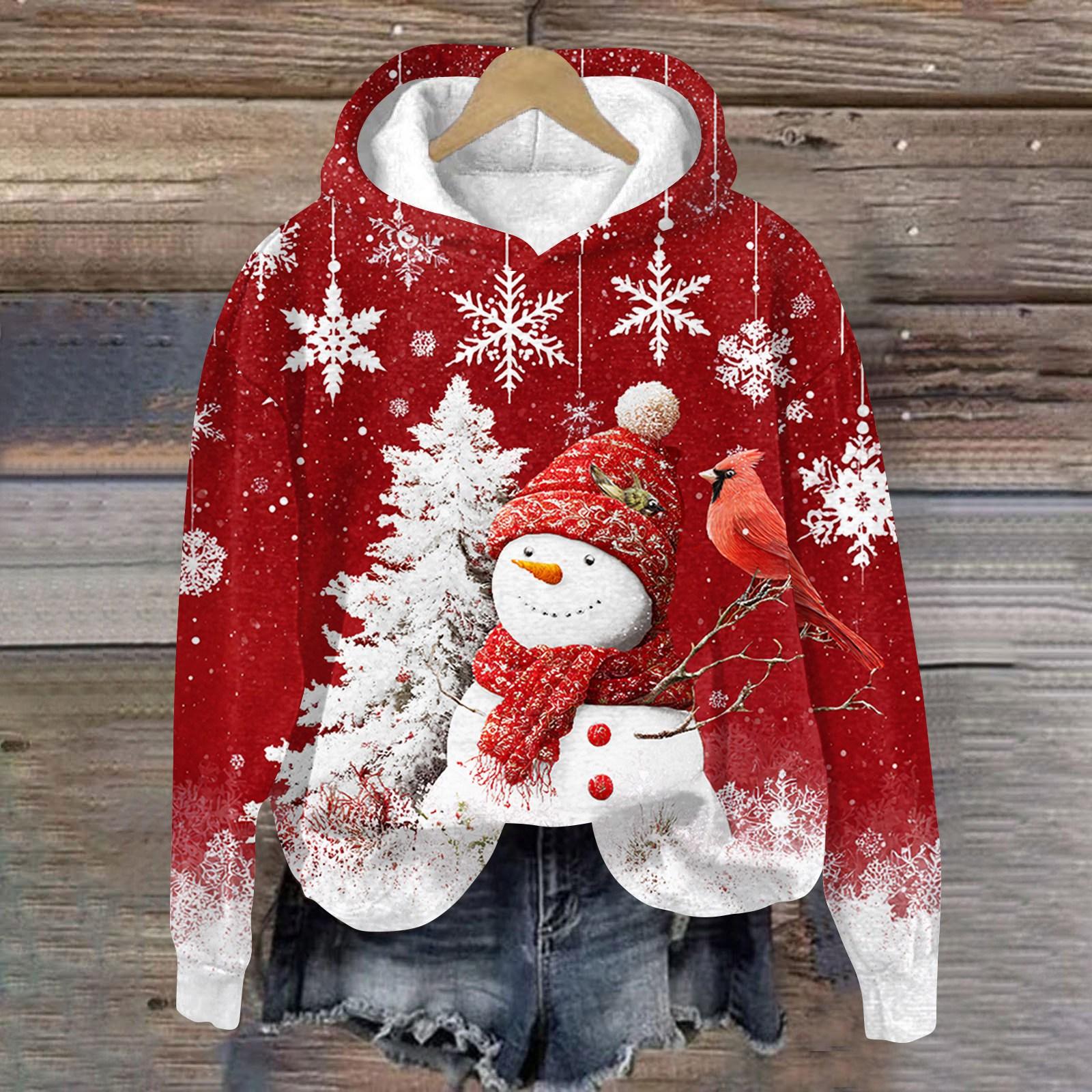 

Женская модная толстовка с длинным рукавом, рождественским принтом, свободного кроя, с капюшоном XL арбуз красный