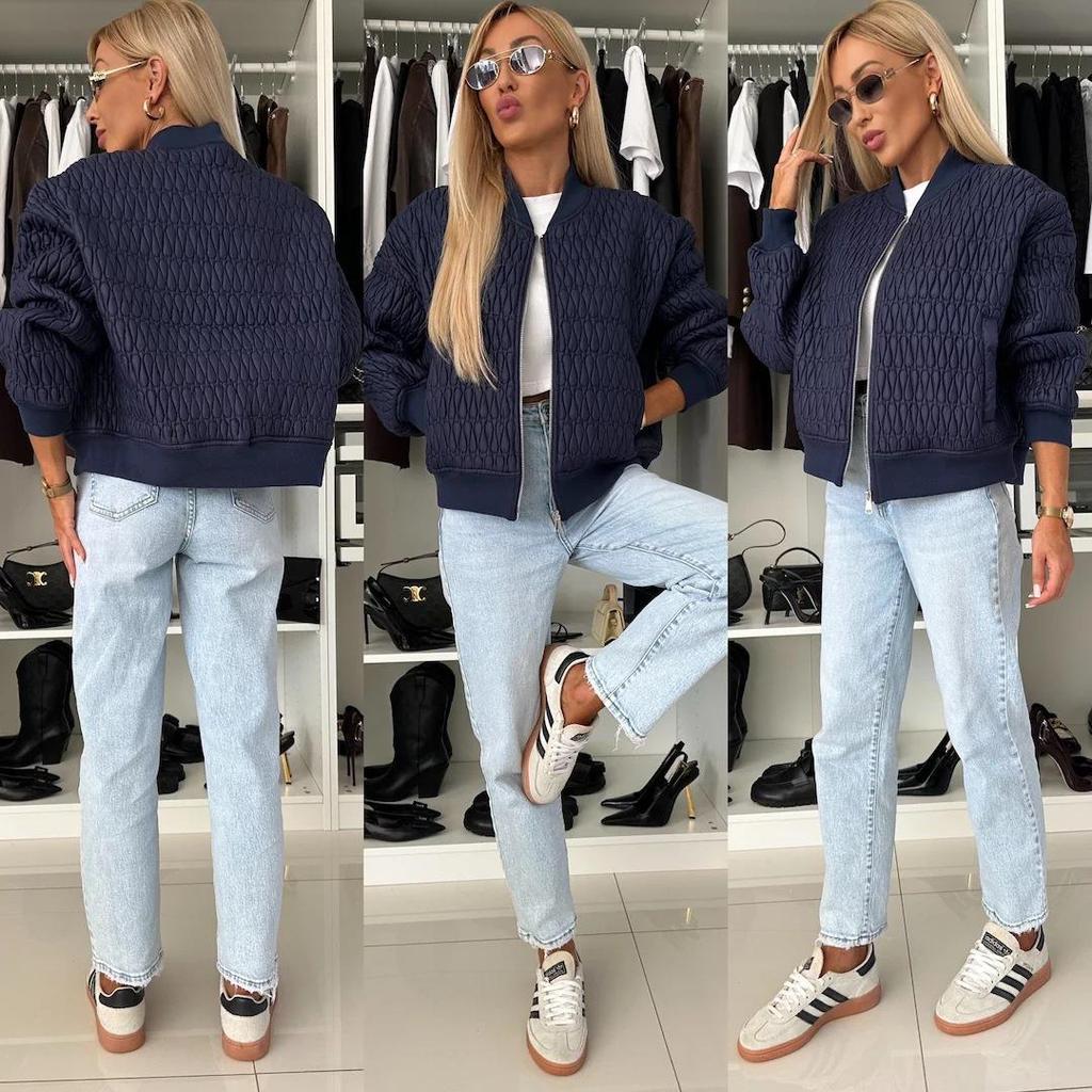 2025 Damen Herbst/Winter Bestickte Einfarbige Kurze Reißverschluss Baumwollgepolsterte Jacke