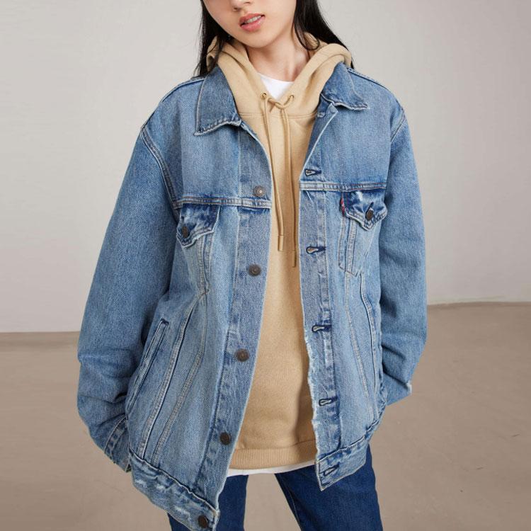 Levis Solid Color Ripped Collar Denim Jacket Unisex Jackets Blue 85248-0018