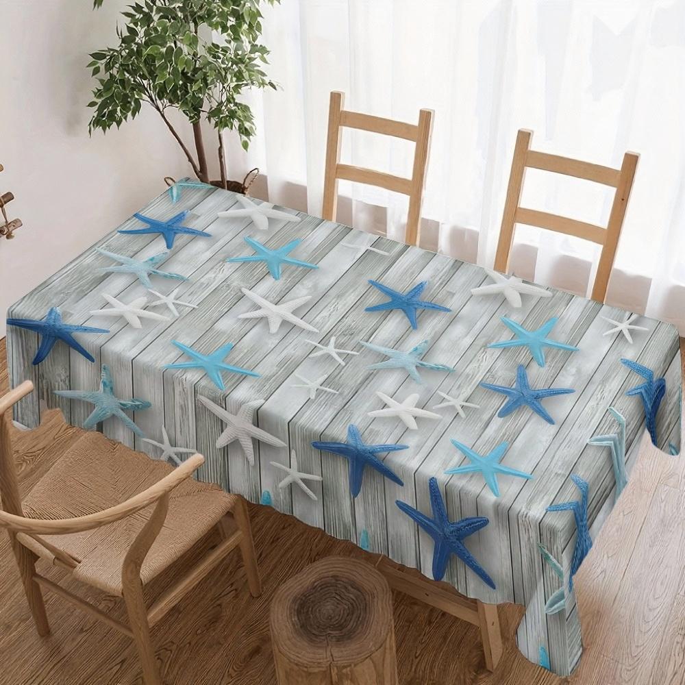 Nautical Starfish Wood Rectangle Table Cloth for Table Decor Party Waterproof Reusable Tablecloth for Tables Kitchen Dining