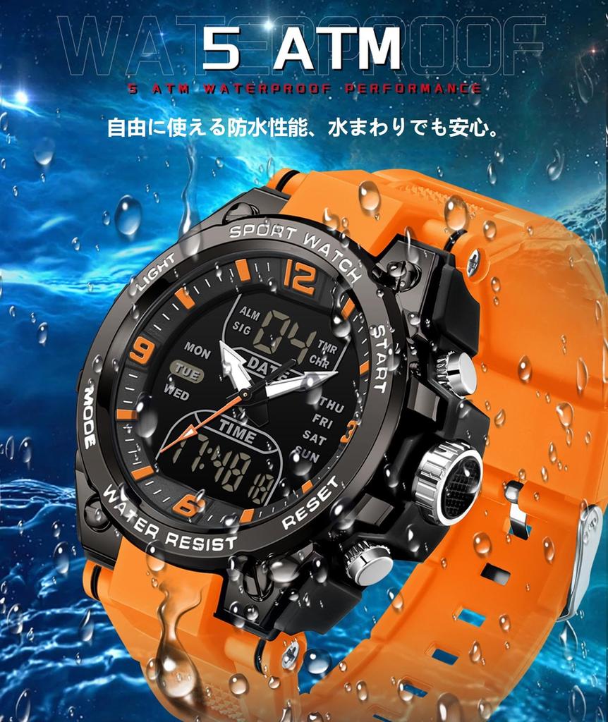 Digital Military Watch with 3 Time Zone Alarm Time 5ATM Water Luminous LED Day and Date Perfect for Everyday and Outdoor Running Men's Display,