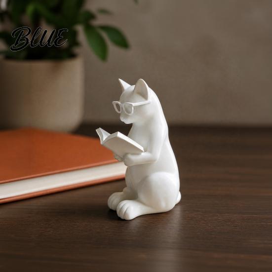 Cat Reading Book Ornament 3D Printed Figurine Decorative with Weighted Anti-Slip Base