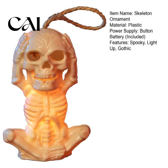 Glowing Skull Decor Halloween Skeleton Decoration with LED Light, Spooky Lighted Plastic Hollow Ornament Rope for Haunted House Home Party Table