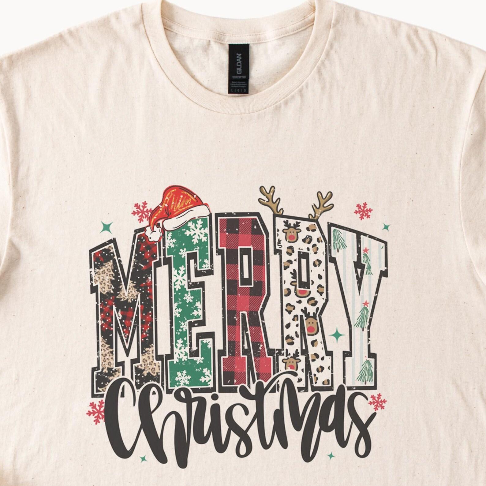 Merry Christmas T Shirt Holiday Plaid Reindeer Santa Hat Snowflakes Festive Graphic Tee Christmas Tree Buffalo Check Red Green Gift Shirt 160