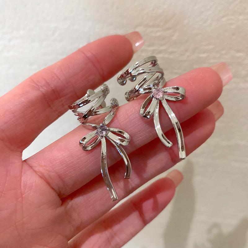 Spring/Summer Ribbon Bow Tie-Up Ear Cuff Earrings for Women