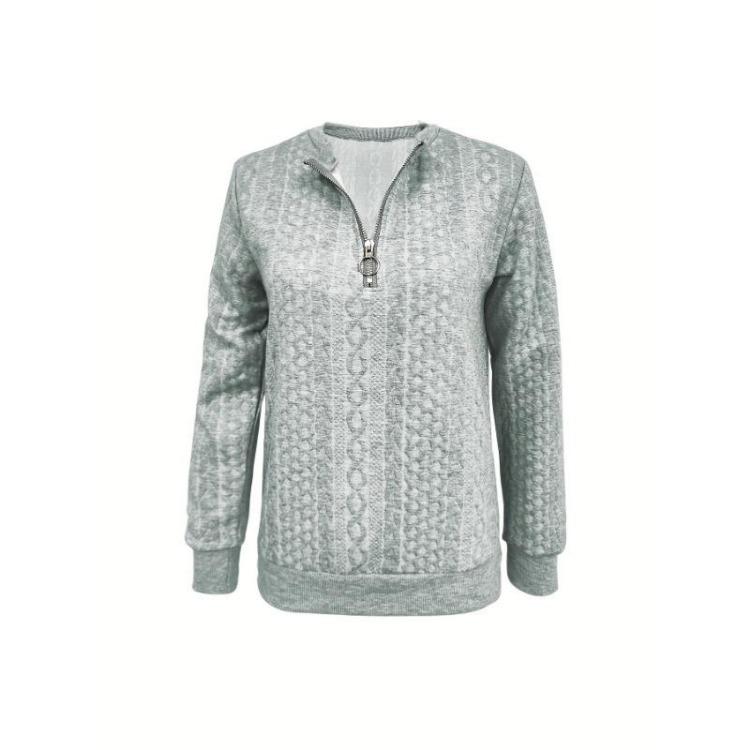 2024 Women's Loose Casual Hoodie Long Sleeve Solid Color Textured Tops Half Open Collar Autumn Winter Fashion