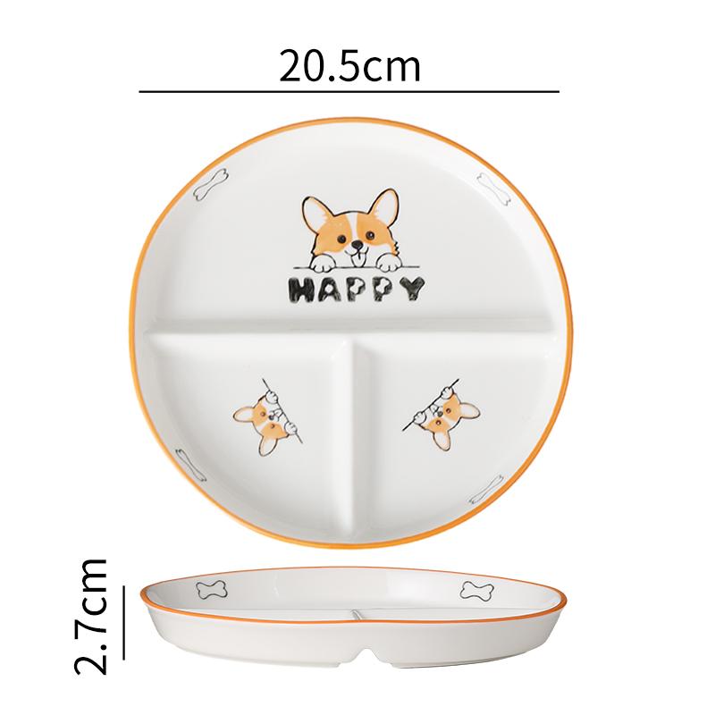 Керамическая тарелка-сетка Мультяшная тарелка для похудения с тремя отделениями Студенческая детская милая Специальные тарелки для микроволновой печи