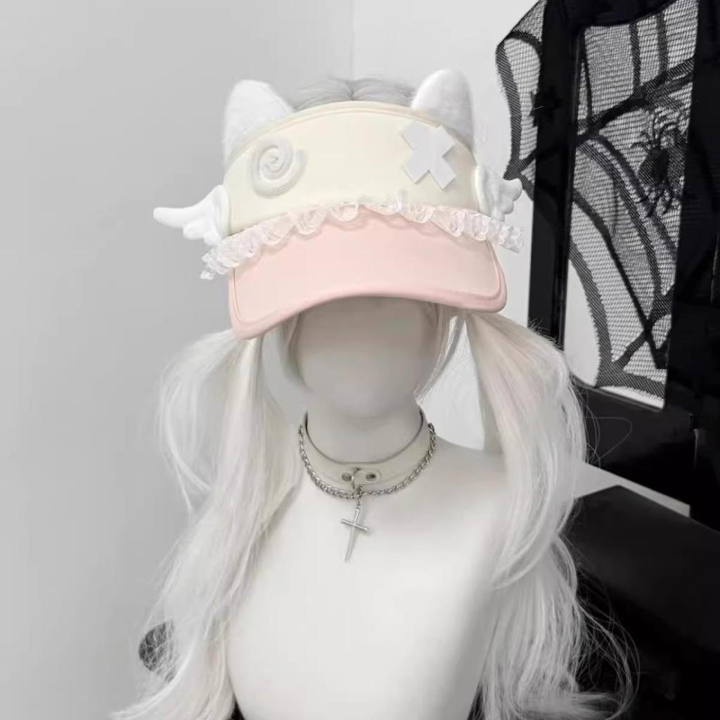 Girl'S Sweet Style Caps Kawaii Hats Cat Eared Open Top Sun Hat Subculture Hat Cute Lolita Style Y2K Fashion Caps Summer Sun Hat