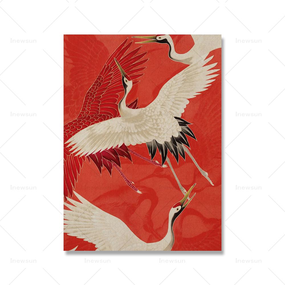 Wall Eclectic Colorful Print Maximalist Home Decor Ichijo Narumi Red Crane Bird Horse Riding Canvas Painting Poster Wall Picture