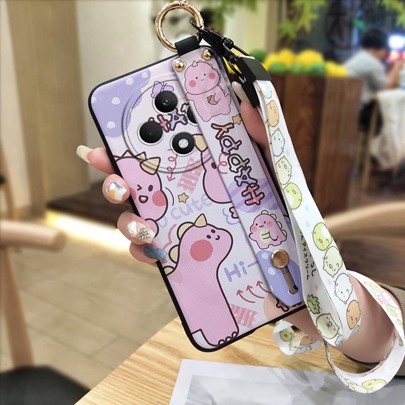 Back Cover Waterproof Phone Case For OPPO Reno12F 5G Silicone Wristband Ring Cartoon Shockproof Anti-knock Wrist Strap