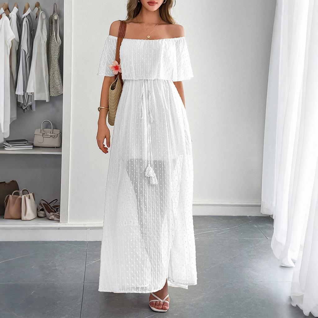 Women's Bohemian Sexy Off-Shoulder Short Sleeve Dress for Summer