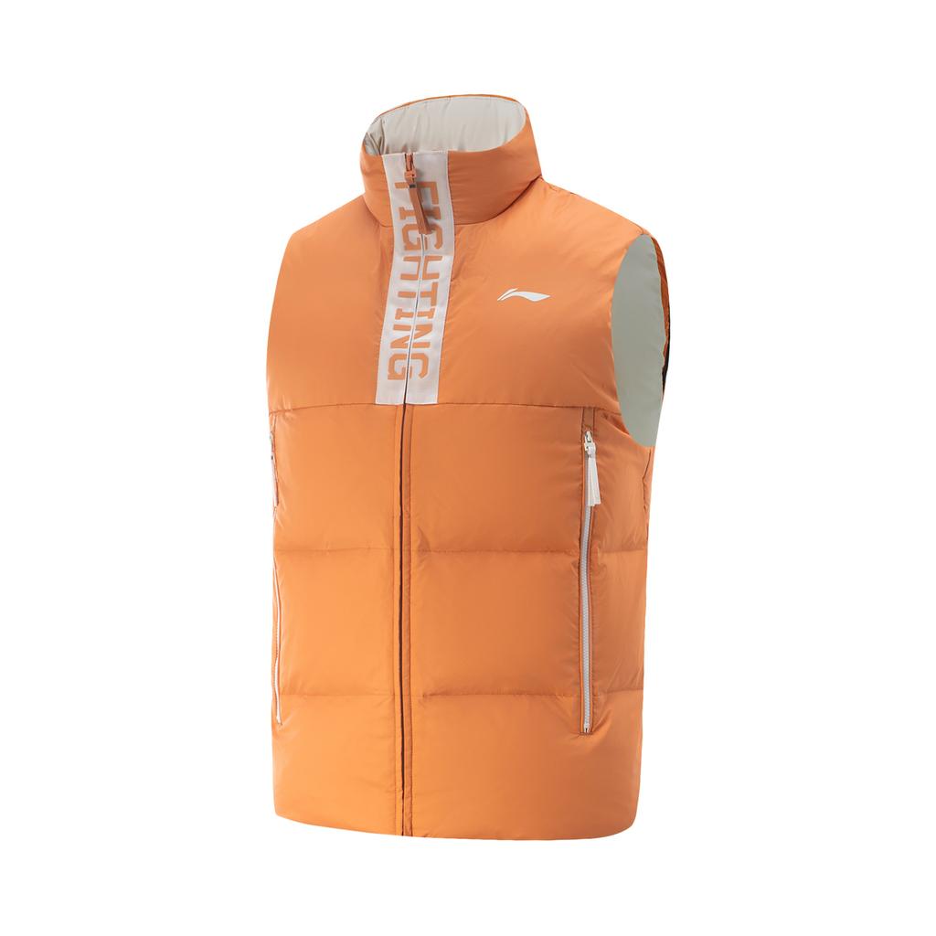 Li Ning Table Tennis Series Comfortable Casual Simple Stand Collar Zipper Letter Warm Vest Unisex Vest Pheasant-Brown AMRV065-4