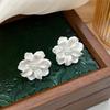 Big White Camellia Flower Imitation Pearl Stud Earring for Women Elegant Korean Sweet Resin Ear Wedding Party Jewelry