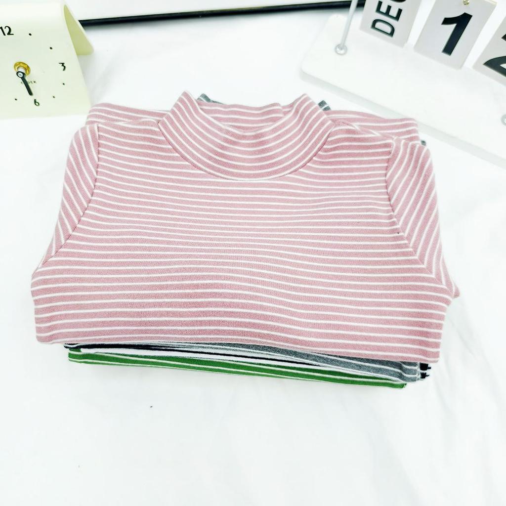 Kids' and Parents' Striped Long Sleeve T-shirt - Semi-High Collar Elastic Layer for Autumn/Winter