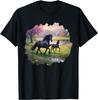 Beautiful Black Friesian Horses Mare and Foal Running T-Shirt