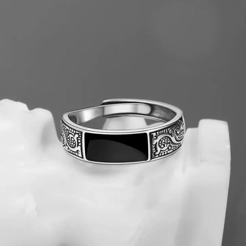 New Vintage Dragon Pattern Rings Titanium Steel Opening Adjustable Rings for Hip Hop Men Single Party Couple Rings