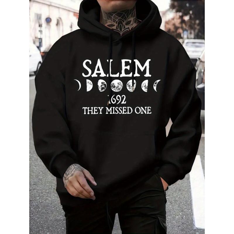 Men's Warm Pullover Hoodie Sweatshirt, Loose Fit, Polyester Casual Hooded Sweatshirt with Adjustable Drawstring