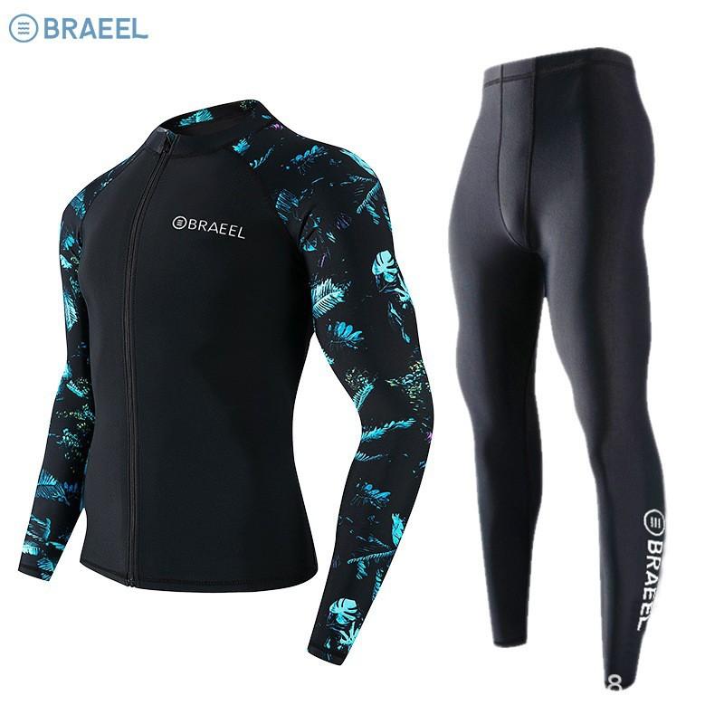 Mens UV Protection Rash Guard Set Long Sleeve Top Pants Quick Dry Snorkeling Diving Suit Water Sports Medium