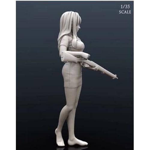 1/35 Scale Barefoot Maiden Setting Her Next Target with a Heavy Rifle - Unpainted Resin Assembly Kit Figure Plastic Model Doll Garage Kit