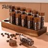 Talos Glass Mini Storage Jar, with Wood Lid, Moisture Proof Portable Small Container, for Coffee Beans Tea Sugar Spices Kitchen Organizer