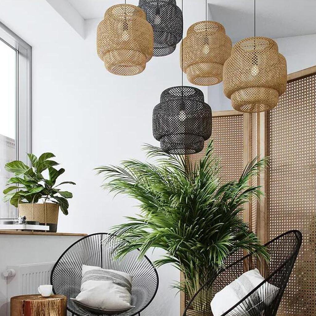 Pendant Light Chandelier Kitchen Lamp Rustic Hanging Bar Modern Design Ceiling Light E27 Hand Weaved for Decor Teahouse