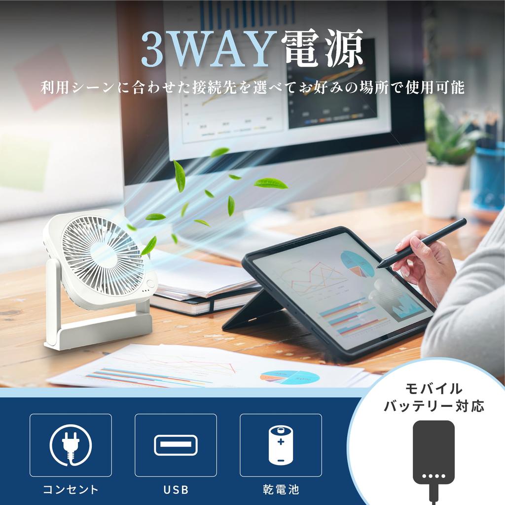 Topland Desktop Fan FAN Compact Adjustable Magnet Power Mobile [2025 E-commerce Exclusive] [Dokodemo Type] 360-Degree Angle, Included, 3-Way Supply,