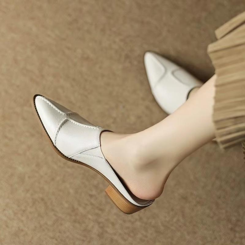 Fashion 2025 New Hot Selling Sexy High Heel Mules Ladies Leather Sole Slippers Women Pointed Toe Platform Mules Slip on Shoes Woman