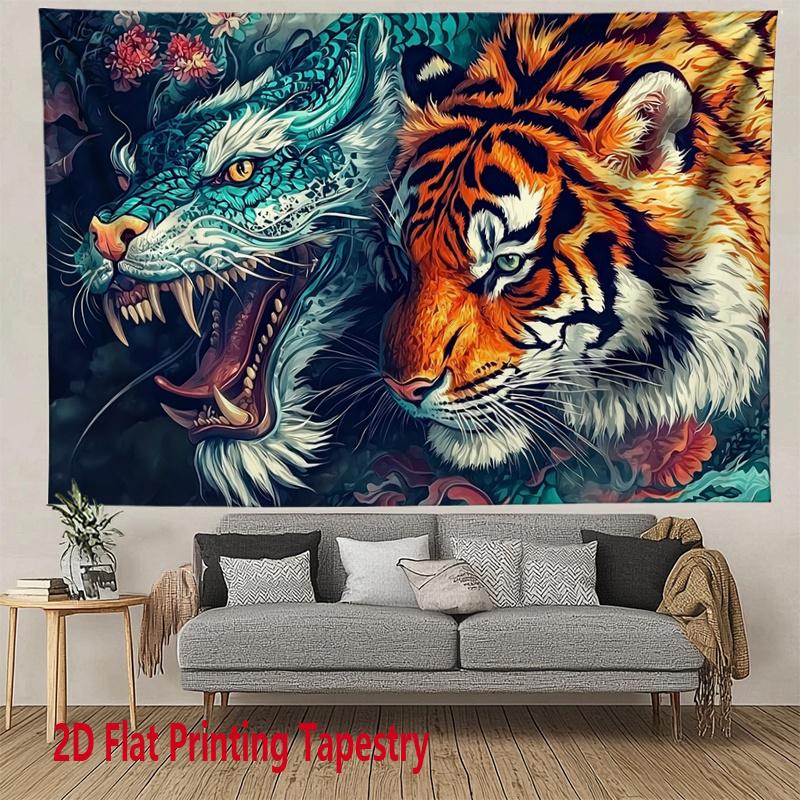 Fierce dragon and tiger pattern Digital printing polyester wall tapestry suitable for use in living bedrooms offices bars party