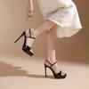Spring and summer new one-word with open-toed high-heeled sandals for women, sexy temperament thin-heeled waterproof table shoes