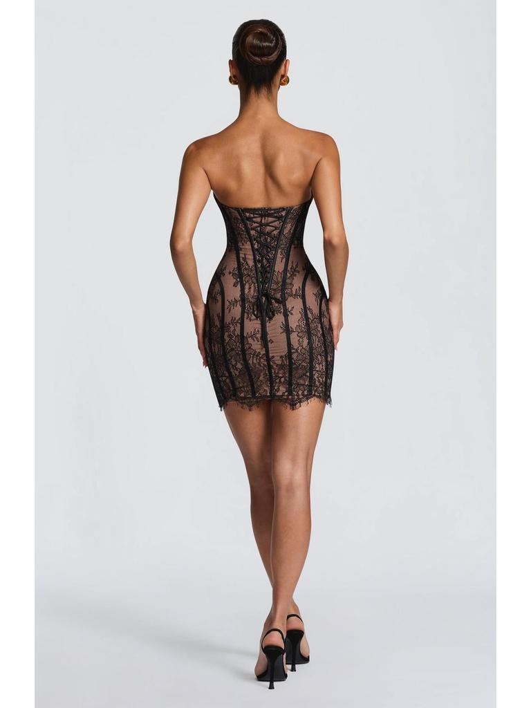 2026 Spring/Summer Women's Lace Bandeau Striped High-Waisted Slimming Dress