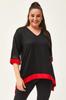 Women's Big Size Blouse Plus Size Black-Green Blouse with Tulle Detail On Sleeves and Skirt