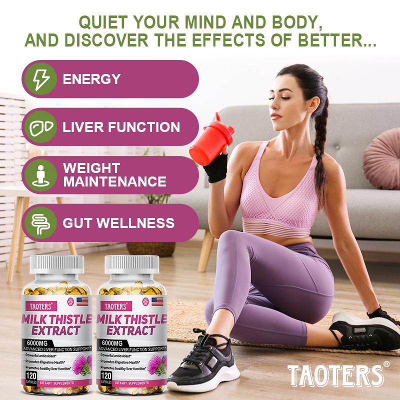 Taoters Mariendistel-Extrakt Nahrungsergänzungsmittel, 6000 mg, Mariendistel, Löwenzahn, Artischocke & Bioperin, 120 Kapseln