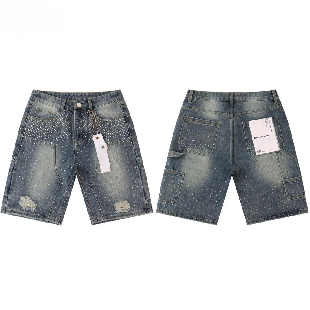 LUXEONDenim Shorts Mens Women with Stunning Rhinestone Sunburst Design High Quality Casual Summer Shorts