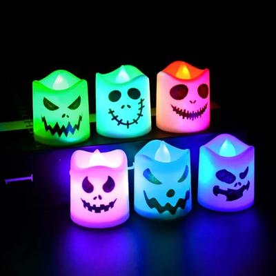 6pcs Halloween Electronic Candle Led Ghost Pumpkin Light Glowing Lamp Party Home Bar Decoration  Haunted House Horror Props