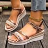 Fashion Vintage Fringe Platform Sandals for Women Casual Brown Wedge Sandals Women Summer Buckle Decor Weightlight Flat Sandalias Mujer