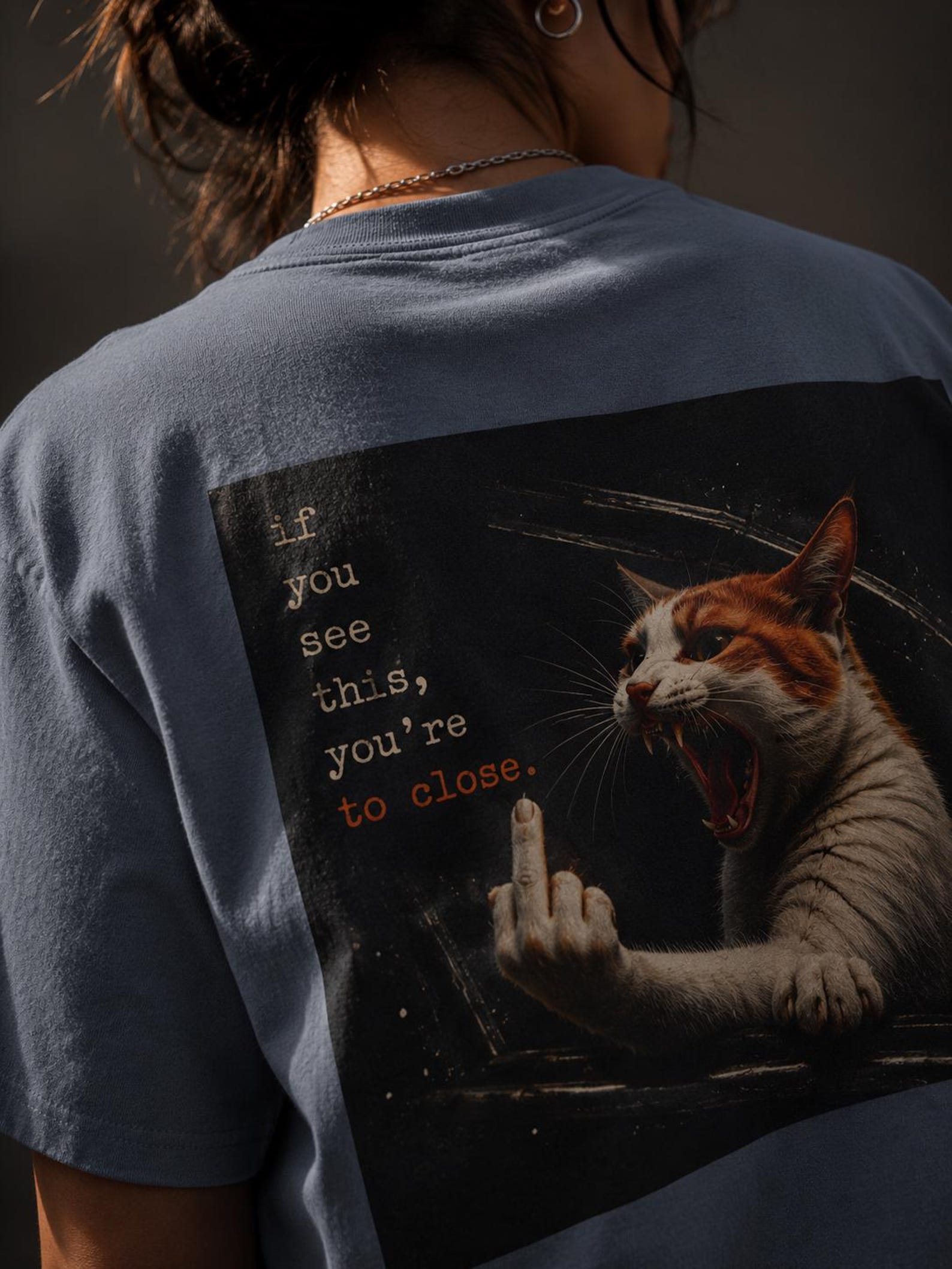 Funny Road Rage Cat Shirt | Angry Cat Middle Finger Meme Tee, If You See This You re Too Close M
