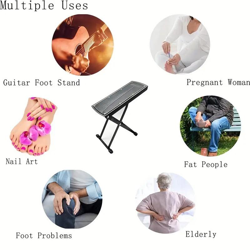 Pedicure Stool For Nail Technology Foldable Adjustable Pedicure Foot Stand Non-Slip Foot Stool W/ 6 Heights Black Pedicure Tool
