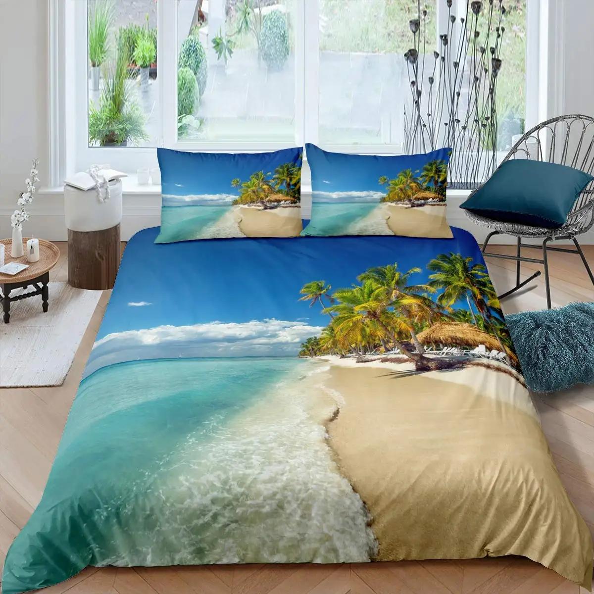 

Пляжный комплект постельного белья Twin для детей Ocean Bedding Set Постельное белье Гавайский тропический принт Микрофибра полиэстер Одеяло Чехол 70x133cm 2pcs