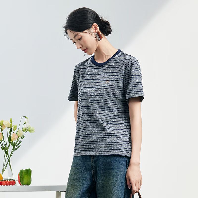 JOY SPEAKER Women's Striped Round Neck T-shirt