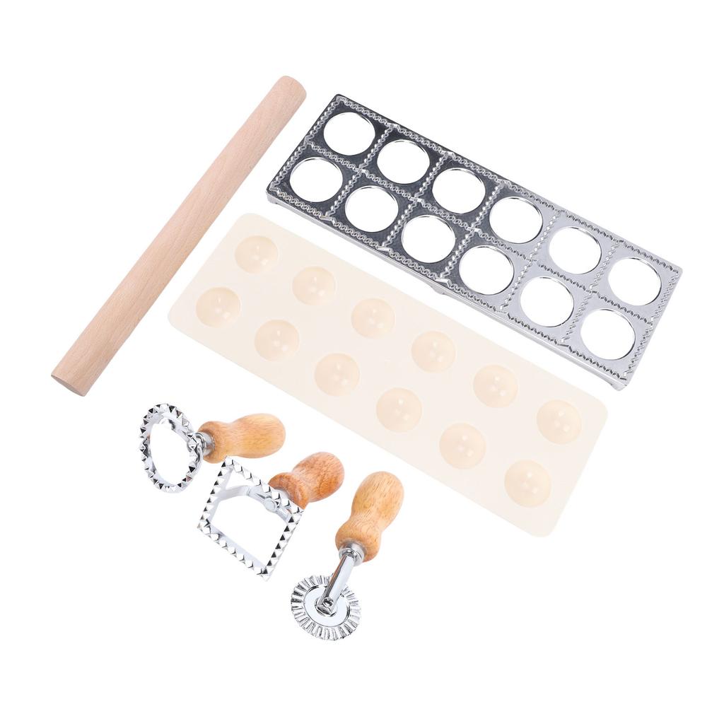Pasta Making Tools Kit 12 Hole Ravioli Stamp Maker Pasta Cutter Wood Pasta Rolling Pin for Kitchen