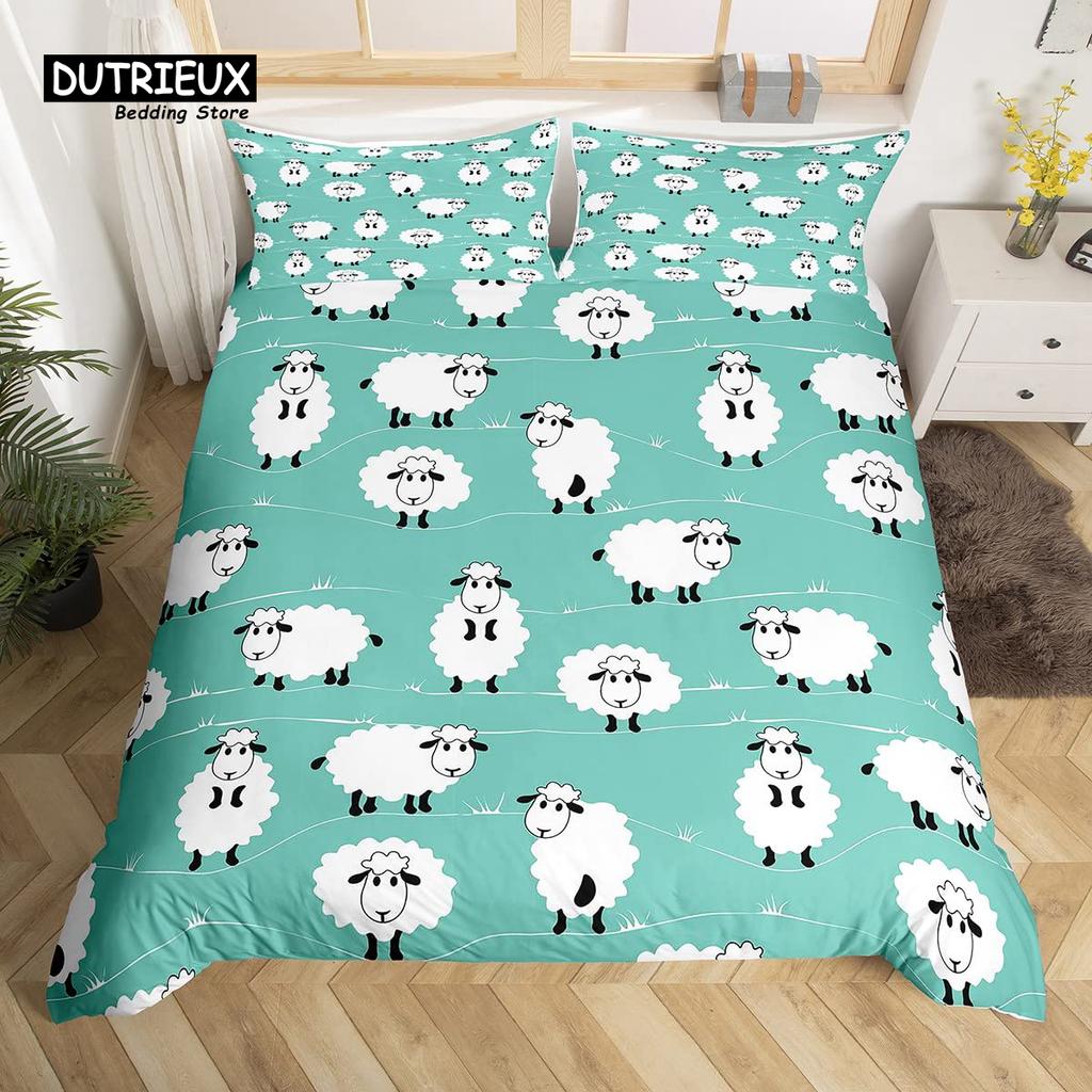 Cartoon Sheep Farm Animals Duvet Cover Set, Butterfly Princess Bedding Set, Soft Comfortable Breathable Duvet Cover