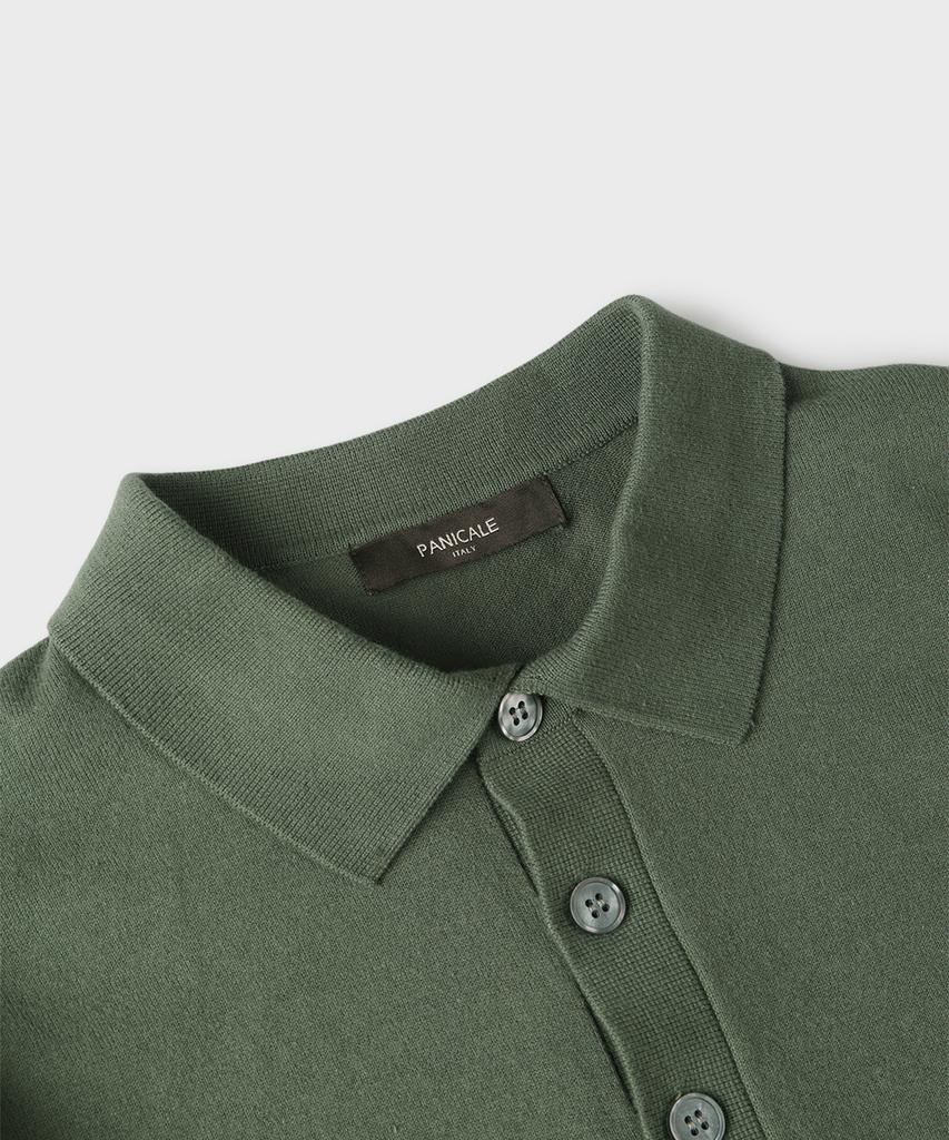 PANICALE Green Cotton Collared Knit